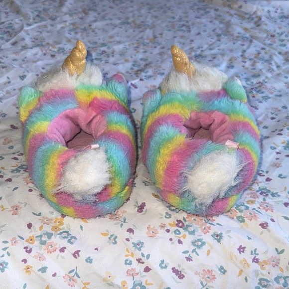 wonder nation Multicolor Rainbow Unicorn Plush Slippers with Gold Horns - Picture 2 of 3